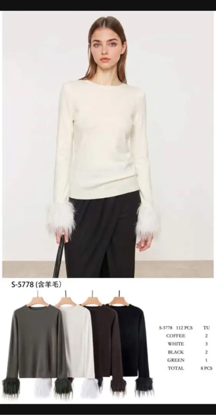圆领毛绒袖口针织衫 · S-5778