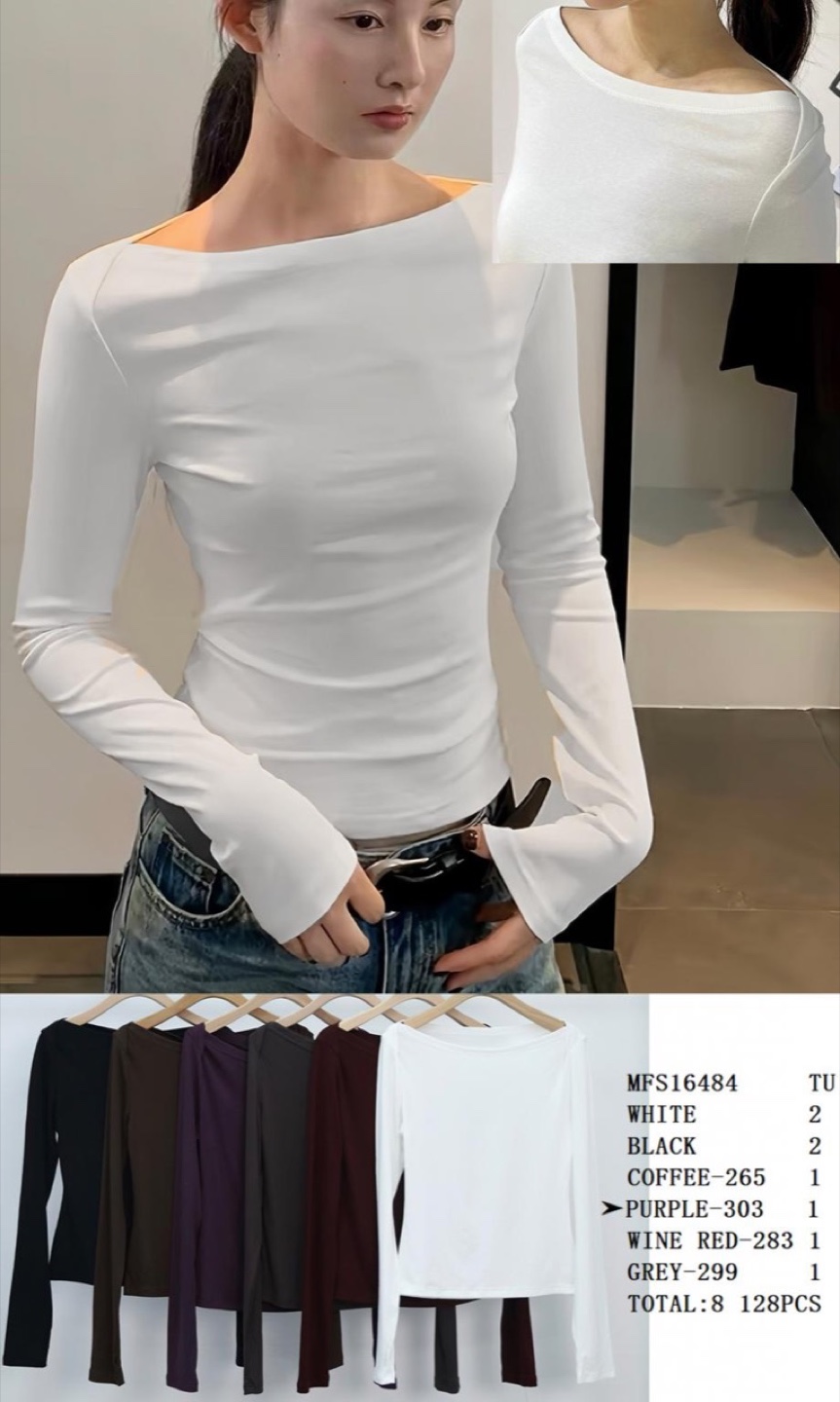 斜领修身长袖上衣 · MFS16484