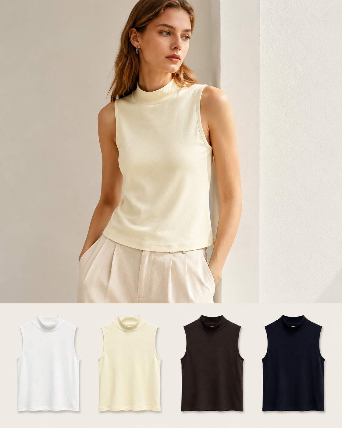 Top donna smanicato a collo alto
