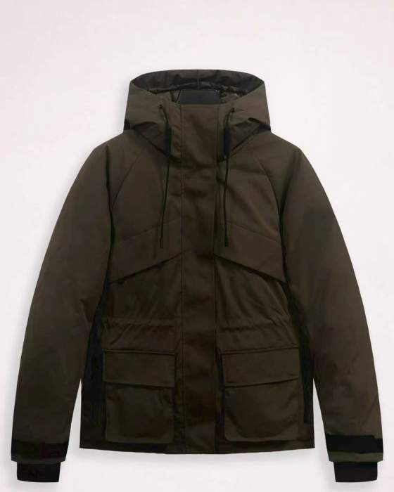 Giacca con cappuccio, coulisse e tasche con patta — Verde oliva