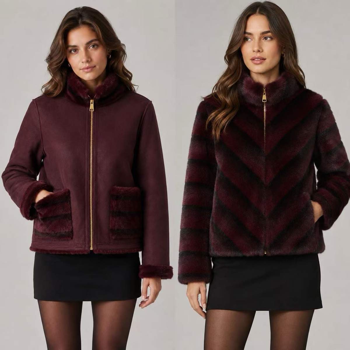 Giacca reversibile bordeaux effetto pelliccia