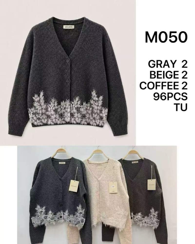Cardigan con scollo a V e fondo in pizzo floreale