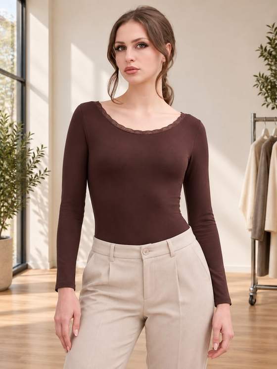 Body a maniche lunghe con bordo in pizzo