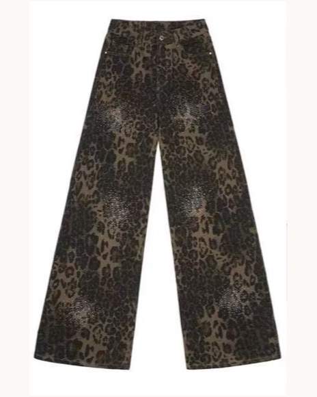 Pantaloni a gamba larga leopardati con dettagli luminosi