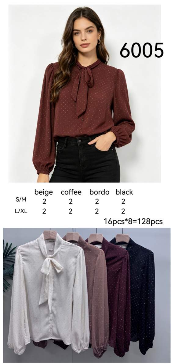 Blusa a micro pois con fiocco al collo