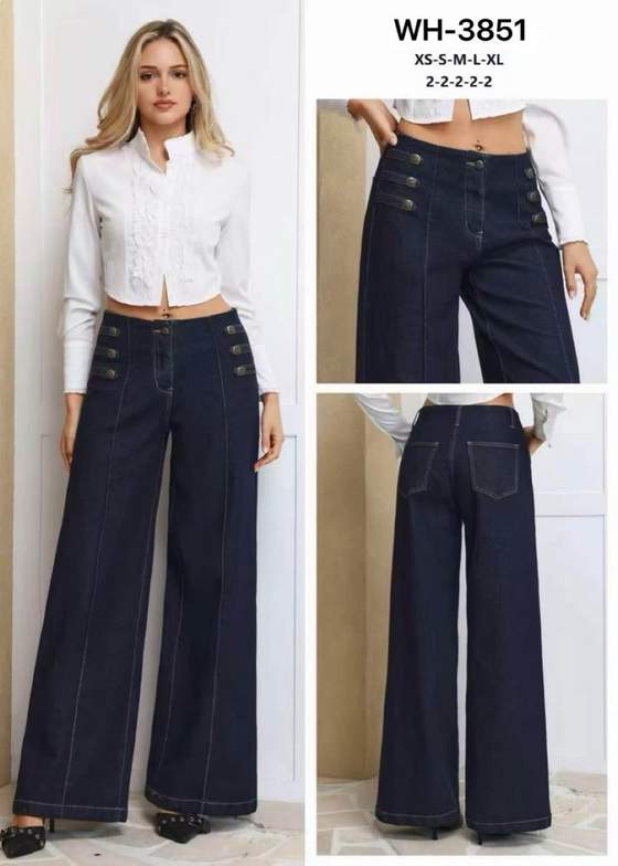Jeans blu scuro a gamba larga con doppia fila di bottoni