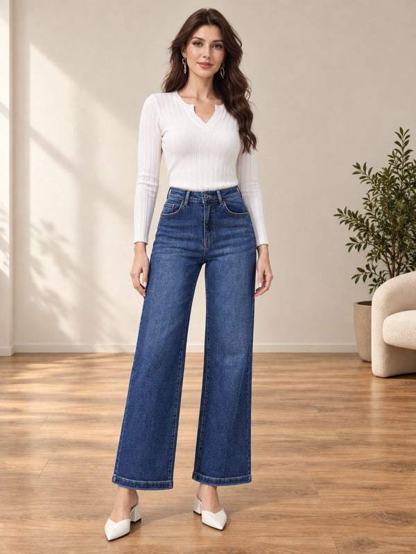 Jeans blu a gamba larga