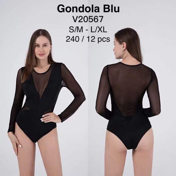 Body nero a maniche lunghe con inserti in rete