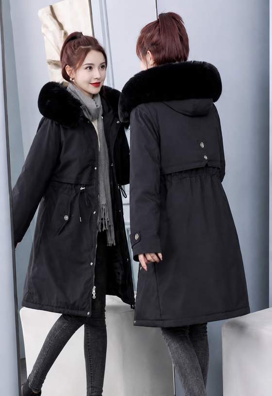 Parka donna nero lungo con cappuccio