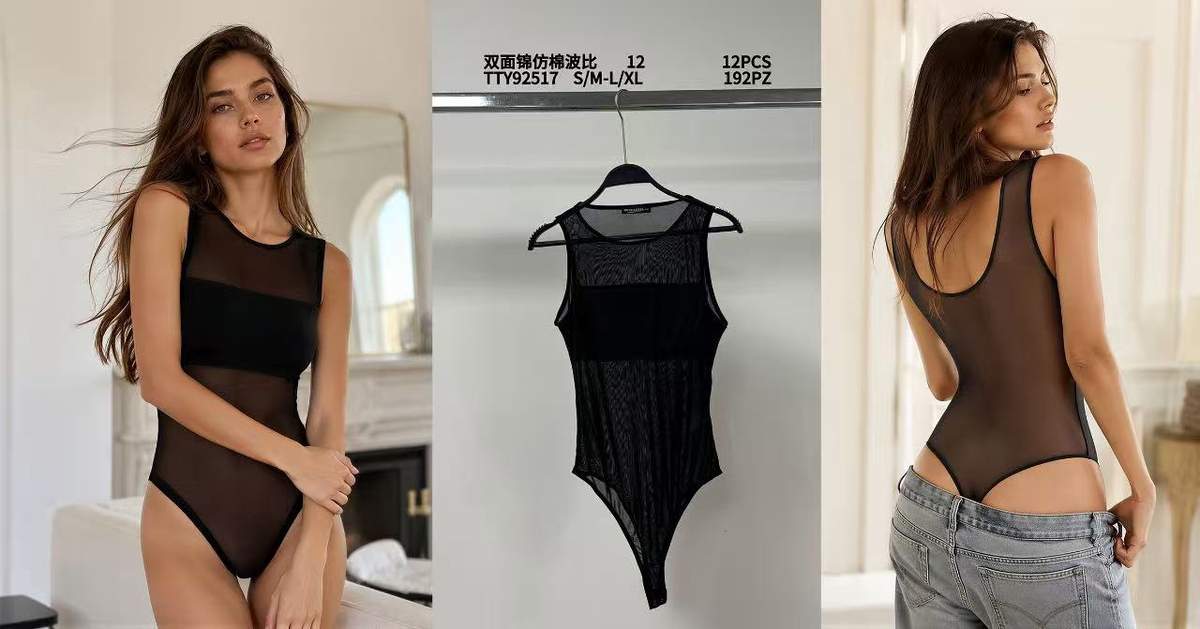 Body nero senza maniche in mesh trasparente