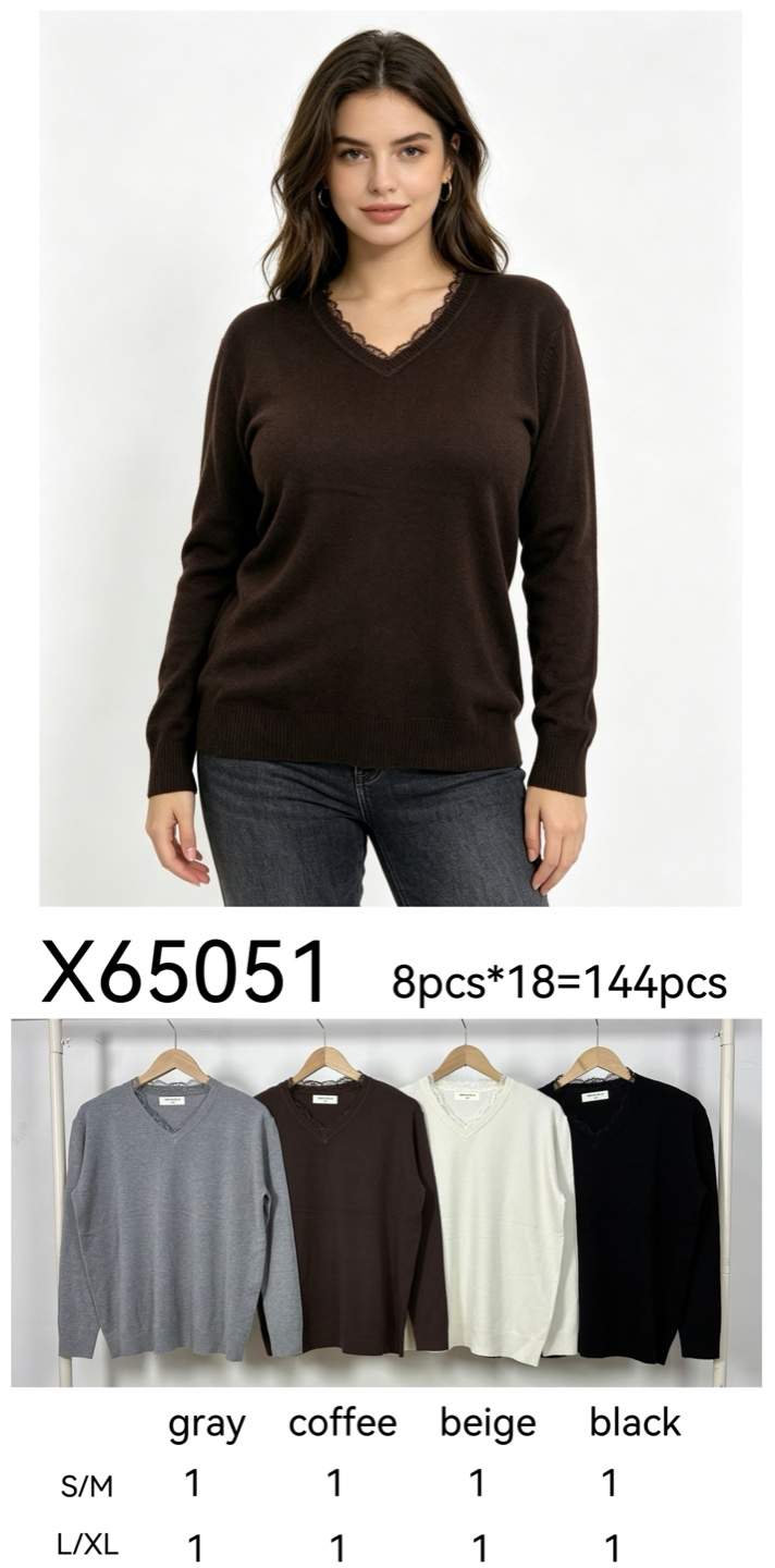 Maglia a maniche lunghe con scollo a V in pizzo