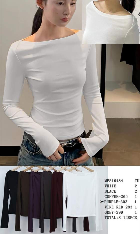 Maglia aderente a maniche lunghe con scollo asimmetrico