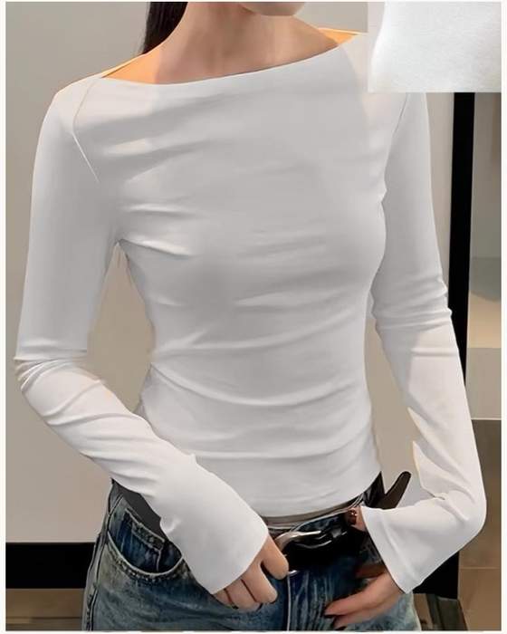 Maglia aderente a maniche lunghe con scollo asimmetrico