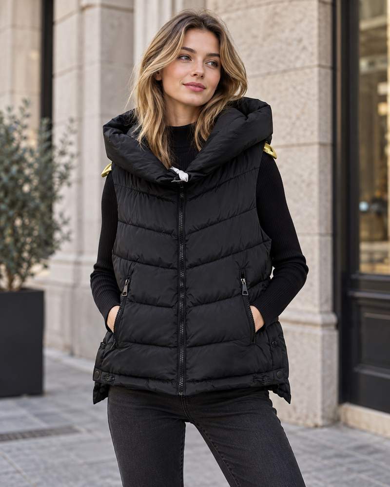 Gilet trapuntato con cappuccio