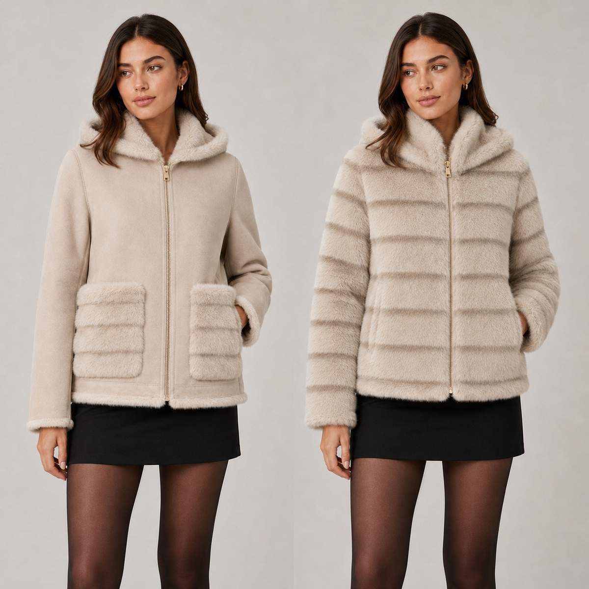 Giacca reversibile beige effetto pelliccia