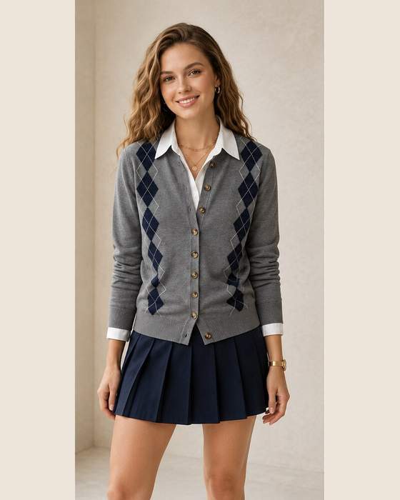 Cardigan in maglia a rombi