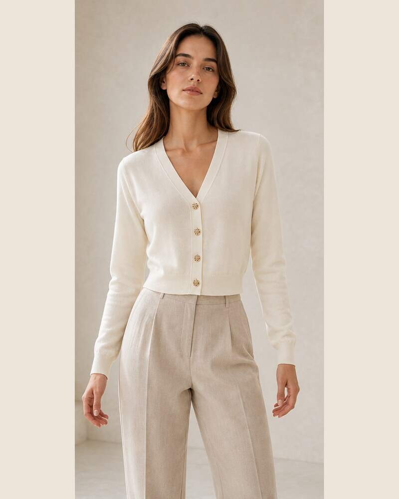 Cardigan corto in maglia a maniche lunghe con scollo a V