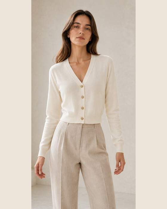 Cardigan corto in maglia a maniche lunghe con scollo a V