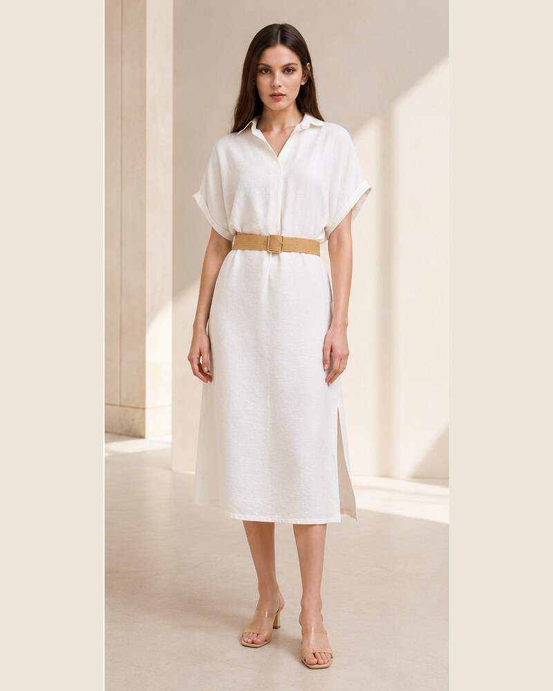 Abito donna con colletto a camicia e cintura