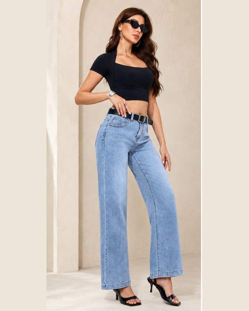 Jeans donna a vita alta e gamba ampia
