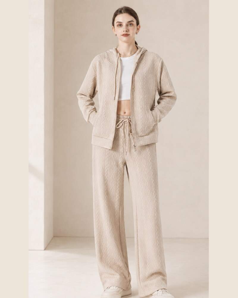 Completo con cappuccio e zip dalla texture geometrica