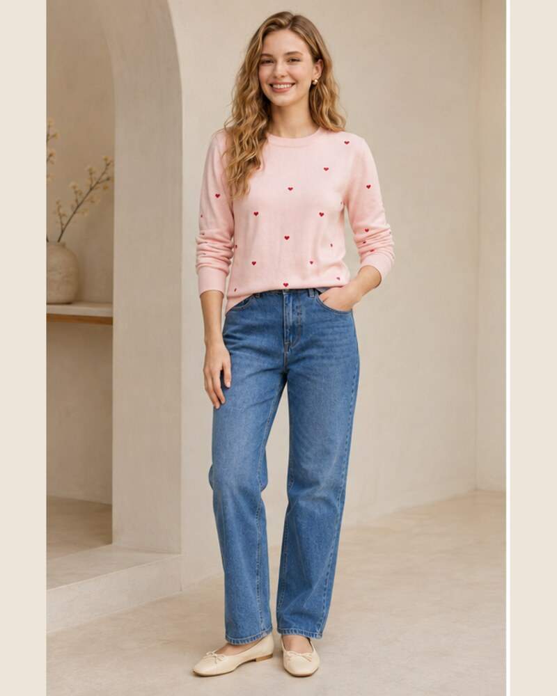 Maglione con cuori ricamati