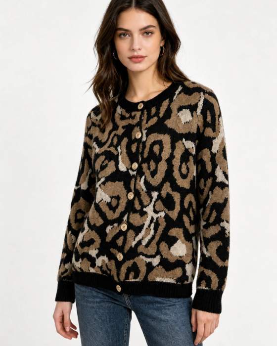 Cardigan in maglia animalier
