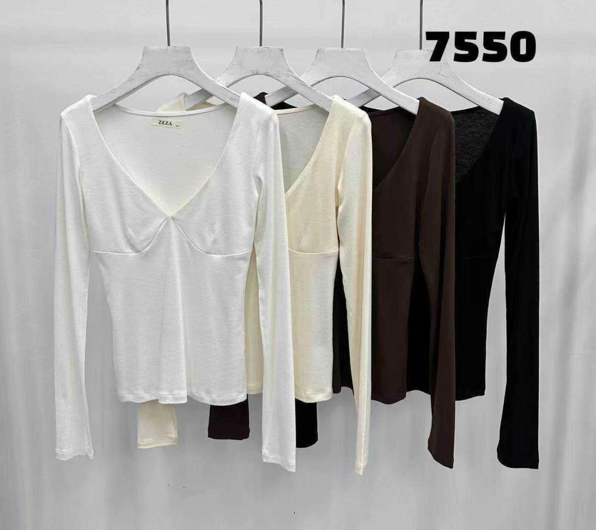 Maglia donna a maniche lunghe con scollo a V