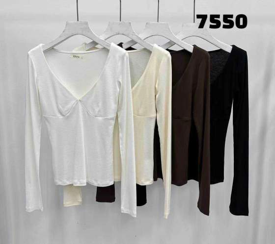Maglia donna a maniche lunghe con scollo a V