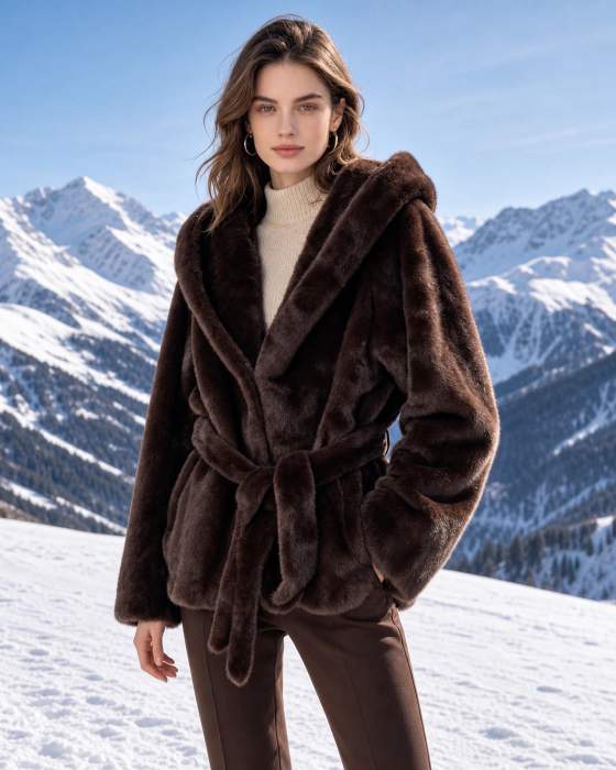 Cappotto donna con ampio rever e cintura