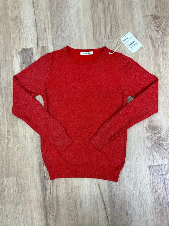 Maglia girocollo rosso acceso con filo brillante