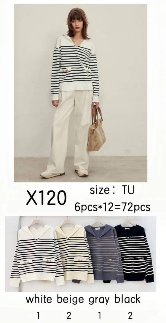 Maglia a righe con collo a revers