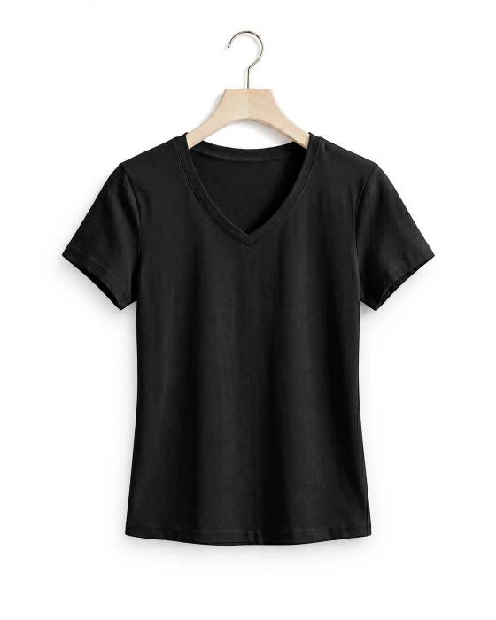 T-shirt nero con scollo a V e maniche corte