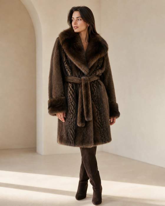 Cappotto effetto pelliccia con cintura