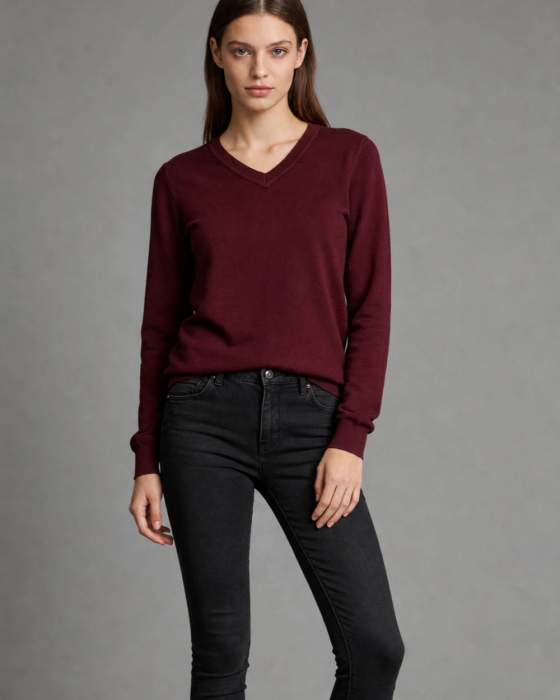 Maglia donna a maniche lunghe con scollo a V