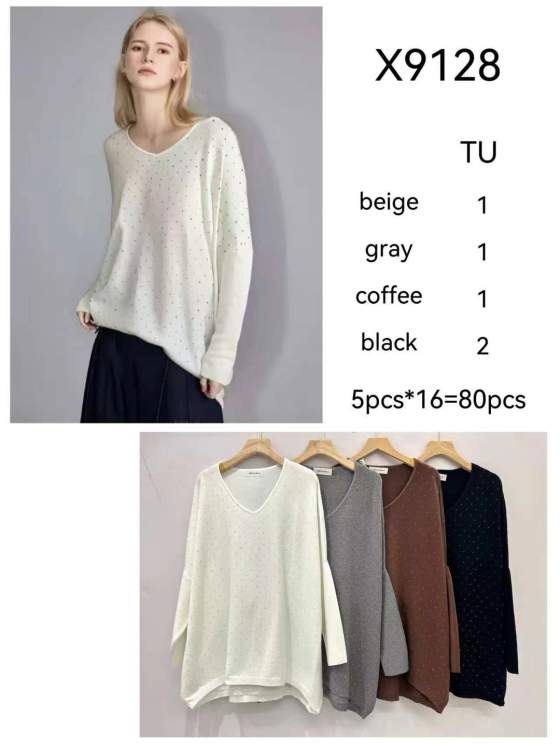 Maglia donna a manica lunga con scollo a V