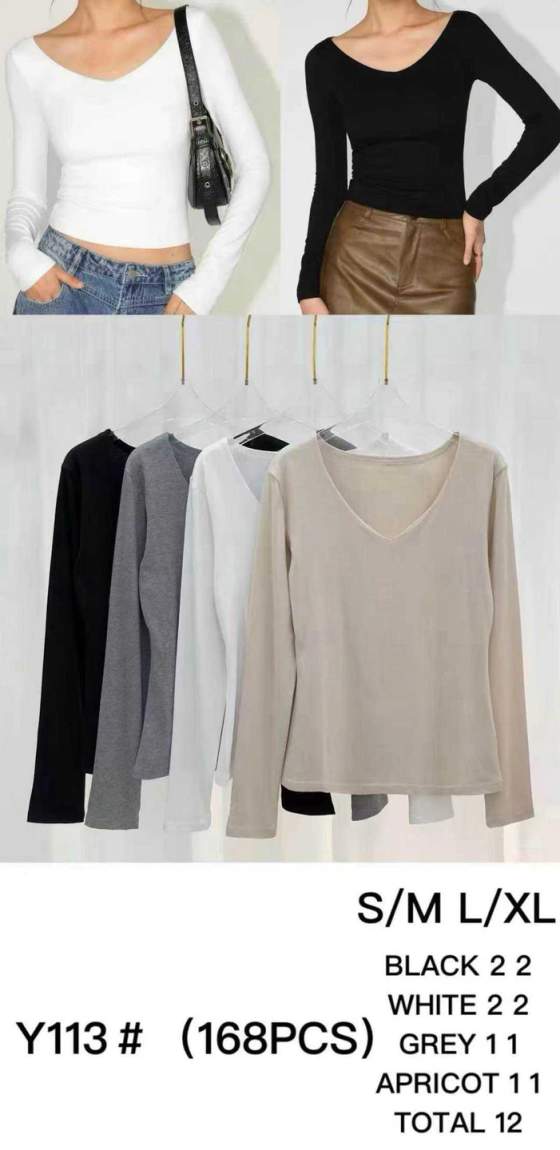 Top donna a maniche lunghe con scollo a V