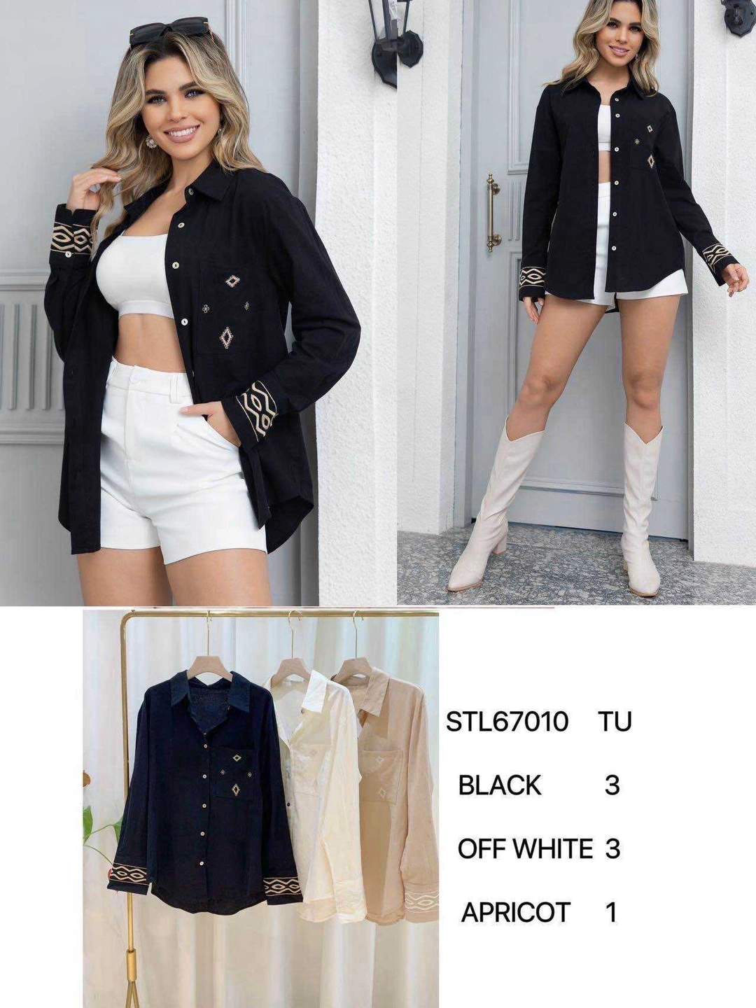 Camicia da donna con bottoni e dettagli geometrici