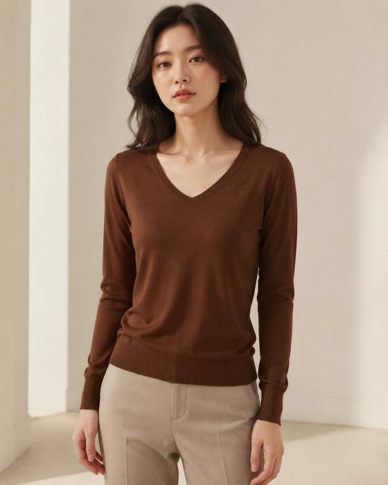 Maglia a maniche lunghe con scollo a V