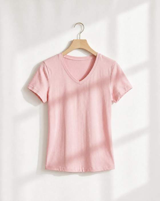 T-shirt rosa con scollo a V