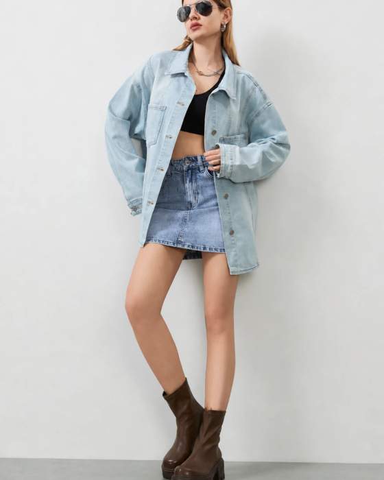 Giacca-camicia oversize in denim azzurro