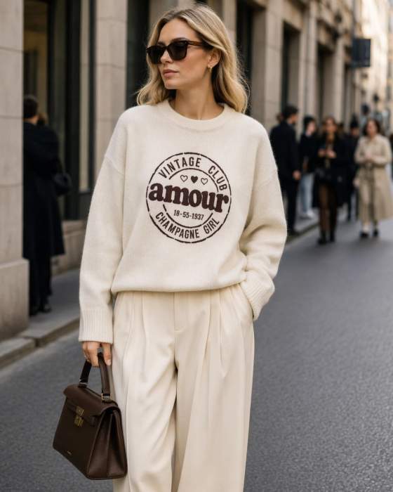 Maglione girocollo con stampa amour