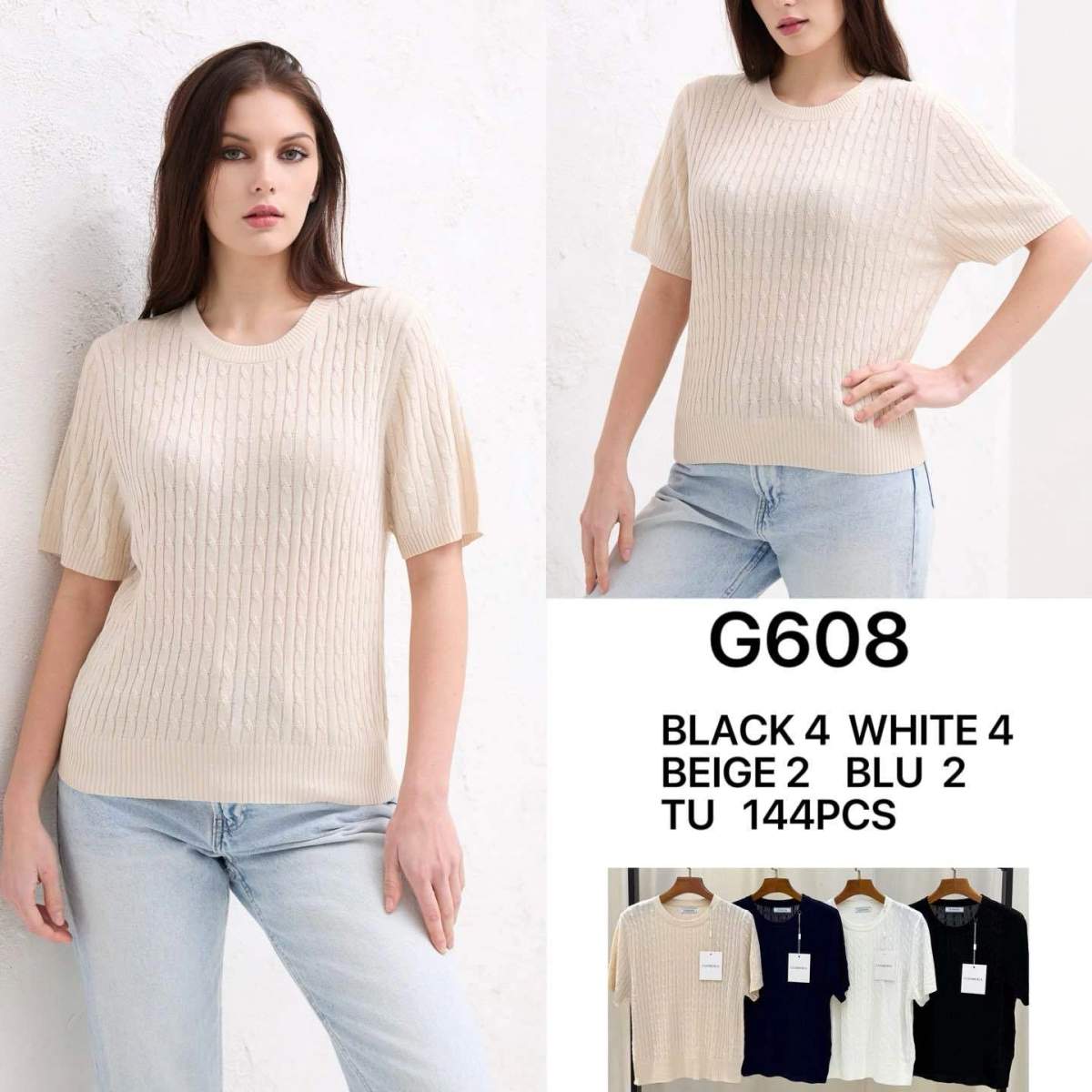 Maglia a maniche corte con trecce