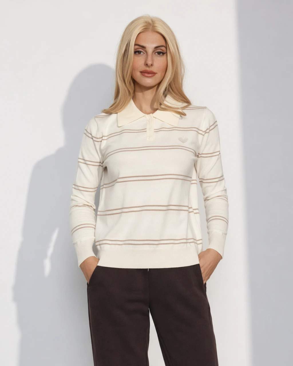 Maglia polo a righe da donna