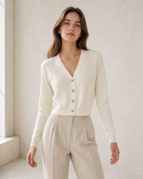Cardigan corto in maglia a maniche lunghe con scollo a V