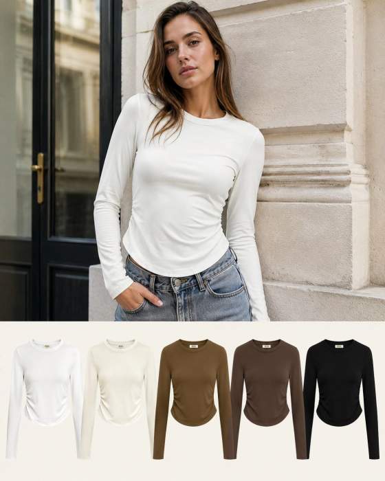 Top donna a maniche lunghe con arricciature