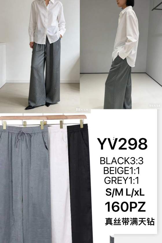Pantaloni in seta a gamba larga con strass