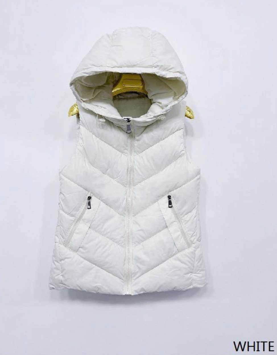Gilet trapuntato bianco con cappuccio