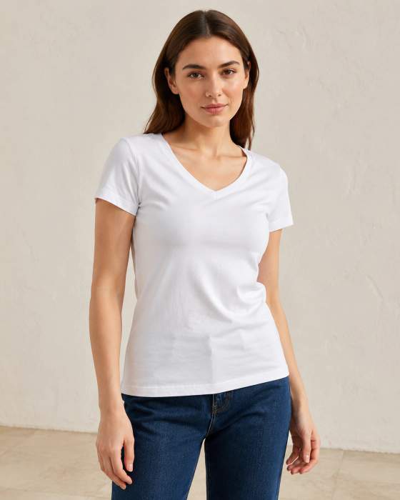 T-shirt da donna a manica corta con scollo a V