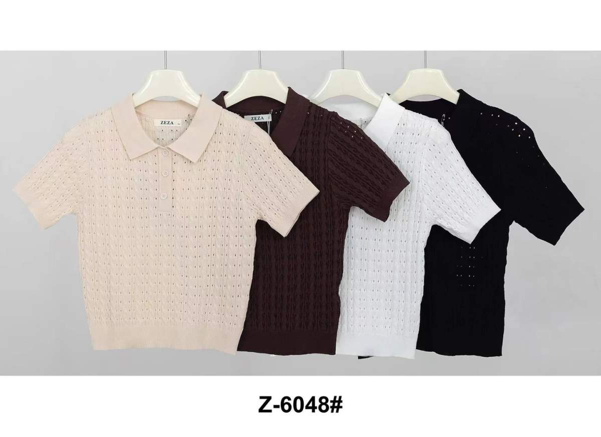 Maglia polo a manica corta in maglia traforata